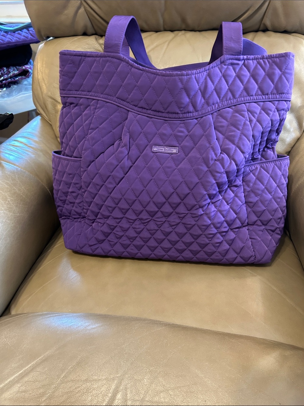 Vera Bradley Quilted Purple Tote Bag with Exterior Pockets